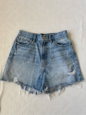 High-Waist A Line Distressed Denim Shorts - Light Blue BDG 100% cotton